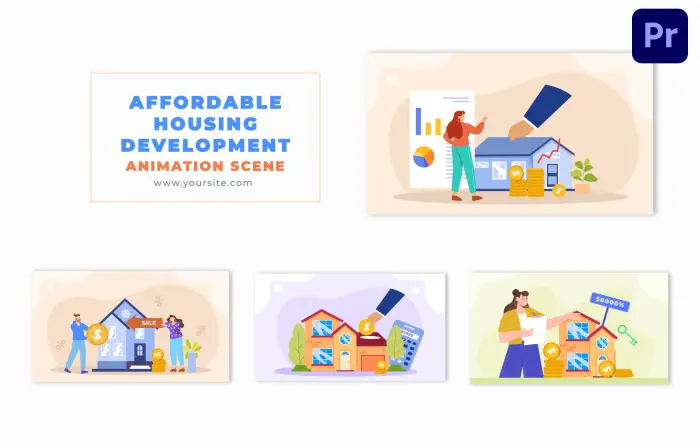 Animated 2D Character Affordable Housing Development Scene